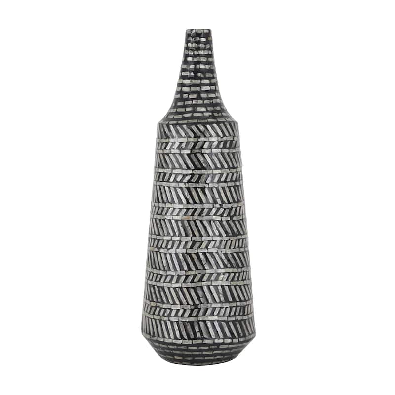 Mother of Pearl Shell Tribal Handmade Decorative Vase - Black - Roche River Decor