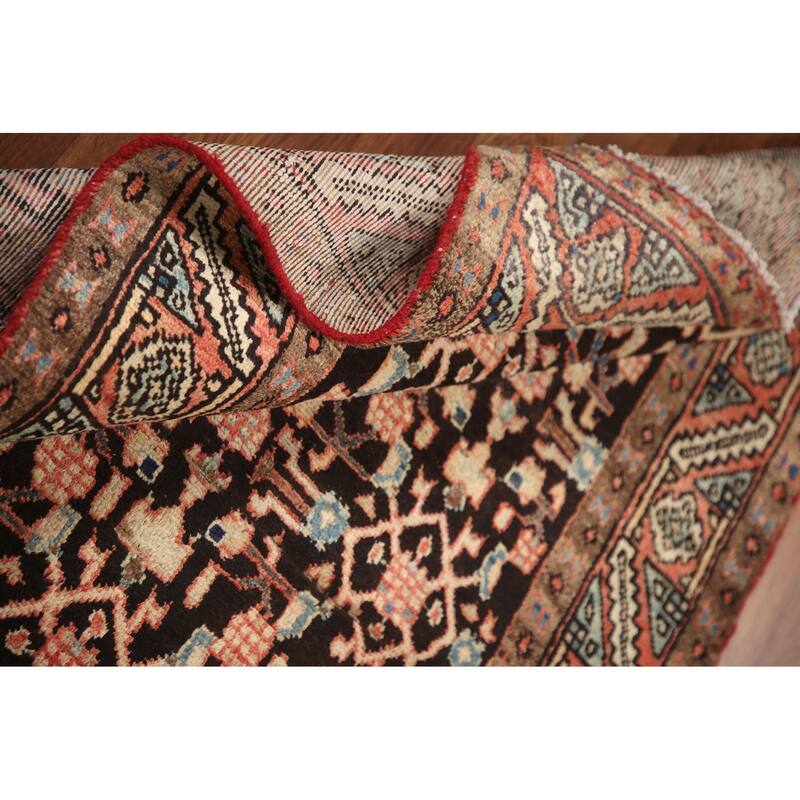 Hand Knotted Oriental 100% Wool Carpet Traditional Geometric Black Mahal Runner Rug - 9' 5'' X 3' 3''