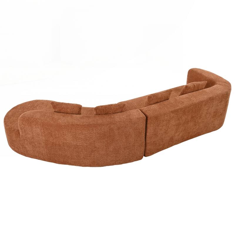 Modern Sectional Sofa with Curved Design, 2-Piece Chenille Modular Couch with 4 Pillows