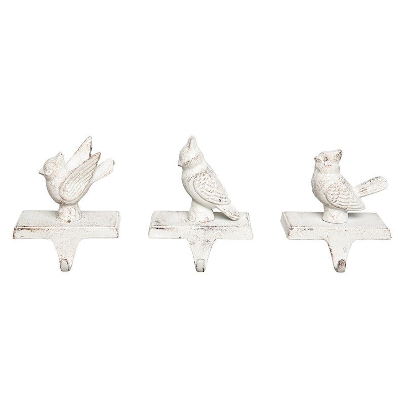 Transpac Iron Winter Bird Stocking Holder Set of 3 Christmas Home Decorations