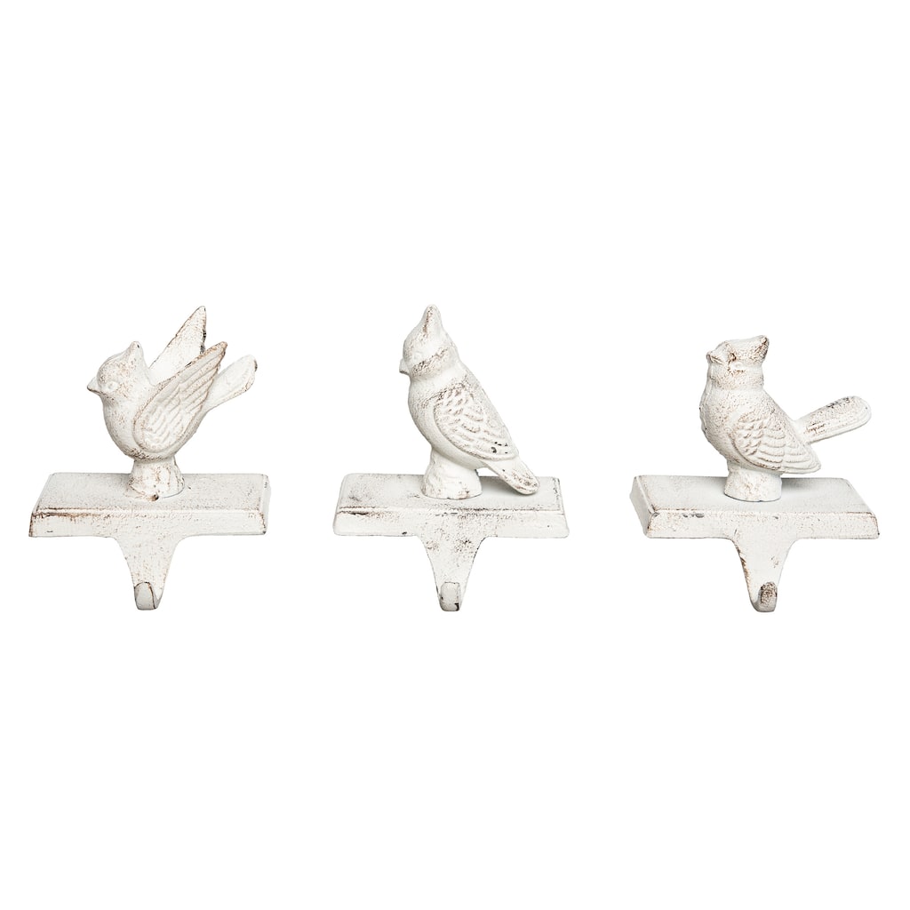 Transpac Iron Winter Bird Stocking Holder Set of 3 Christmas Home Decorations
