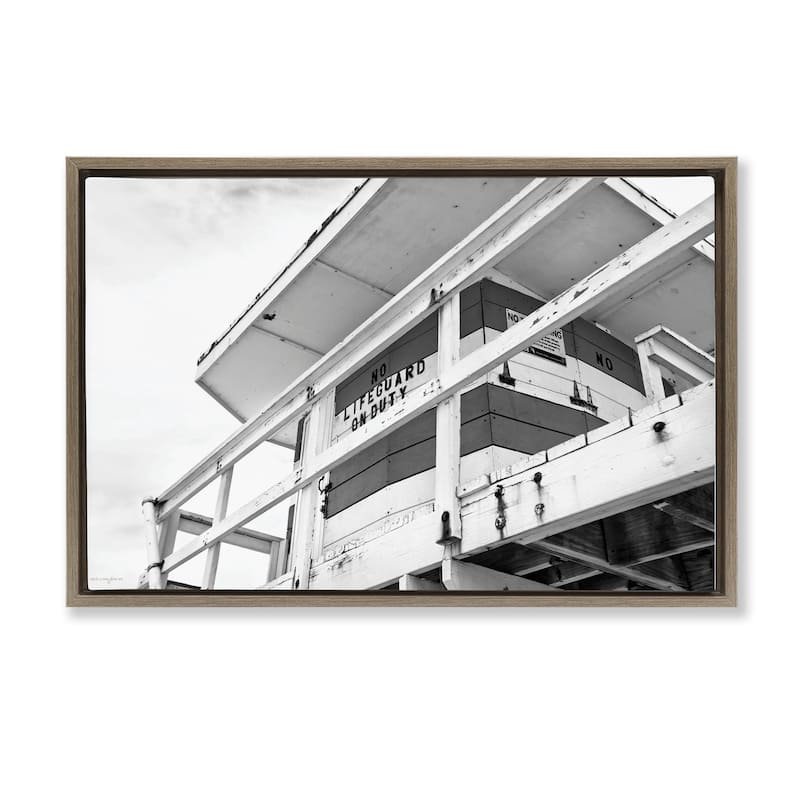 Stupell Lifeguard Building on Beach Framed Floater Canvas Wall Art Design By Seven Trees Design - 25 x 17 - Brown