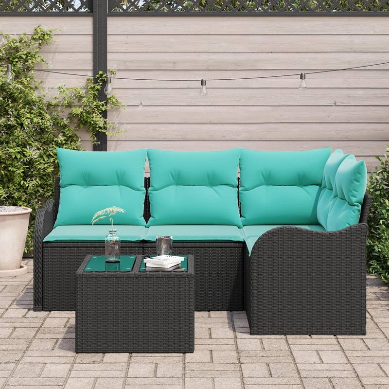 vidaXL 4 Garden Sofa Set with Cushions Black Poly Rattan - 69.9 x 48.2 x 27.2