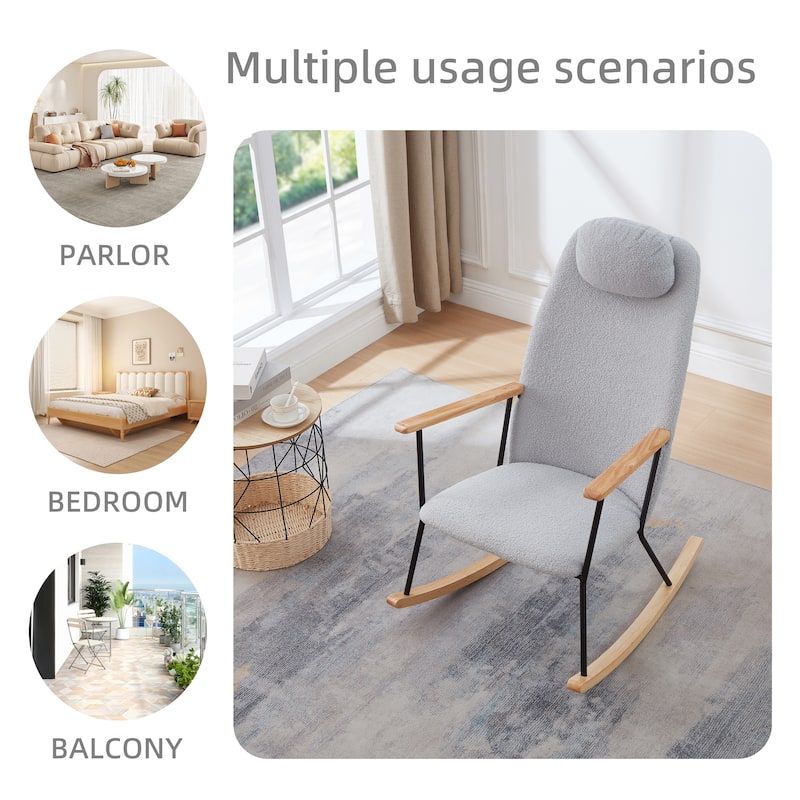 Modern Adjustable Headrest Pillow Upholstered High Back Rocking Chair