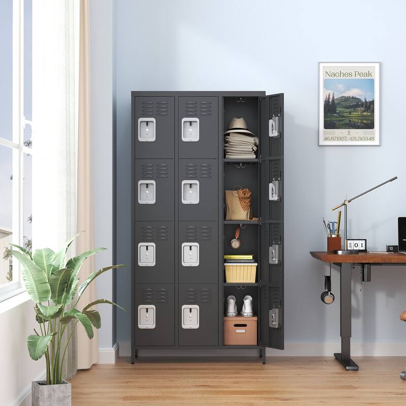 72"H Metal Lockers With 12 Door,Storage Cabinet With Lock for Employees,School,Gym