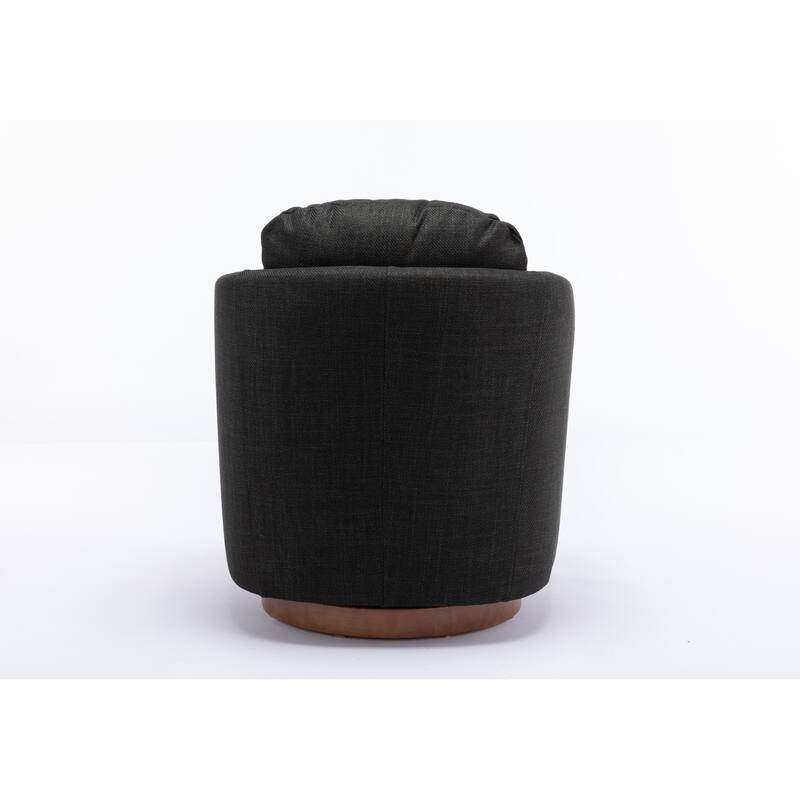 Linen Fabric Swivel Accent Chair With Soild Wood Round Brown Base Leg