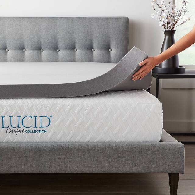 Lucid Bamboo Charcoal and Aloe Memory Foam Topper - Gray - King - 4 Inch