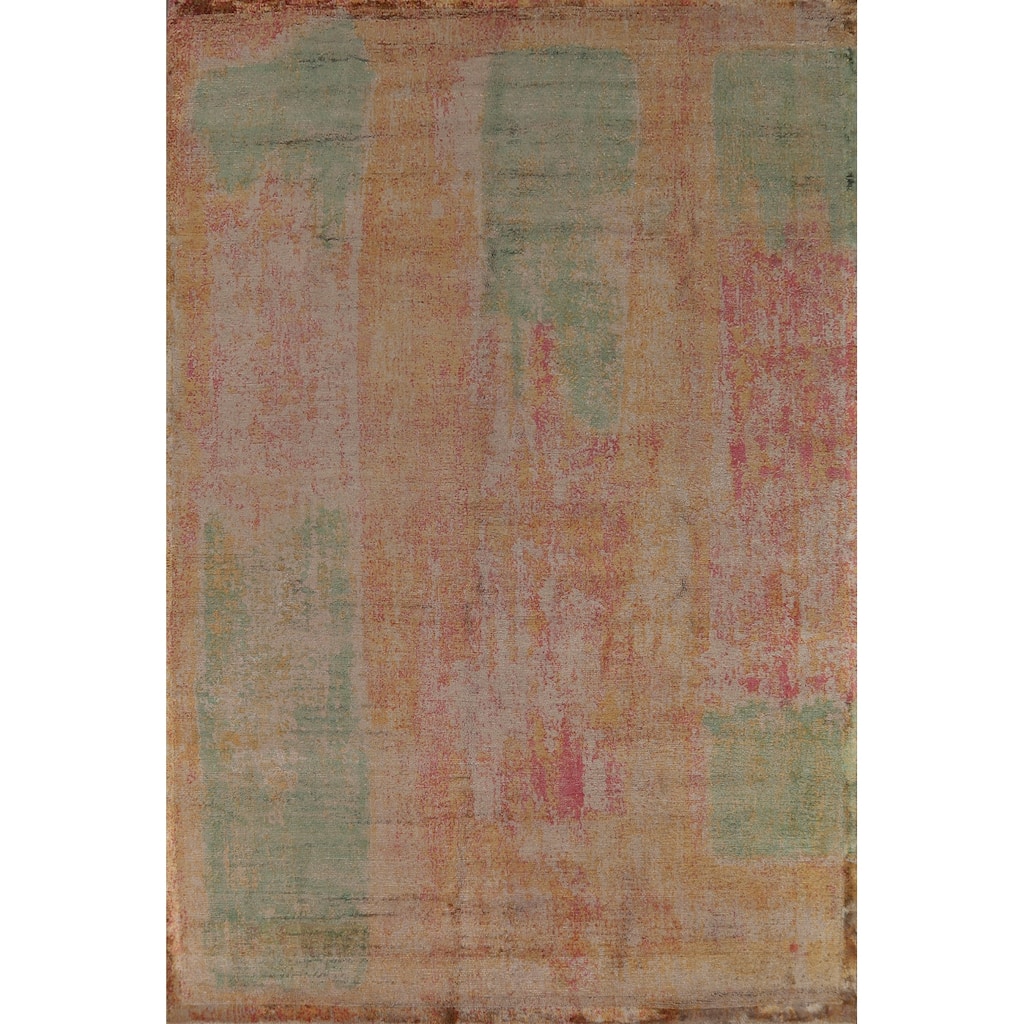 Contemporary Area Rug Hand-Knotted Multi-Color Abstract Wool Carpet - 6'9" x 9'10"