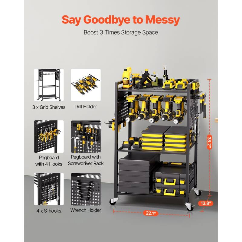 4-tier Tool Organizer Cart on Wheels 150 lbs Garage Cart for Workshop