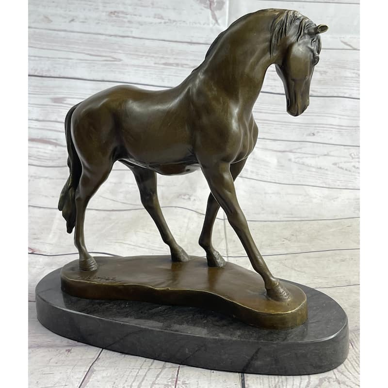 Arabian Imitative Horse Mare Bronze Metal Sculpture Statue Figure On Marble Base Signed Original 12 Inches X 12.5 Inches