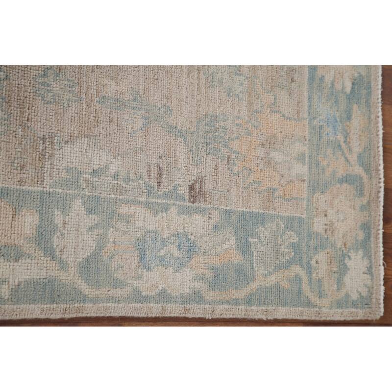 Hand Knotted Oriental 100% Wool Carpet Transitional All-Over Beige & Ivories Oushak Runner Rug - 7' 11'' X 3' 3''