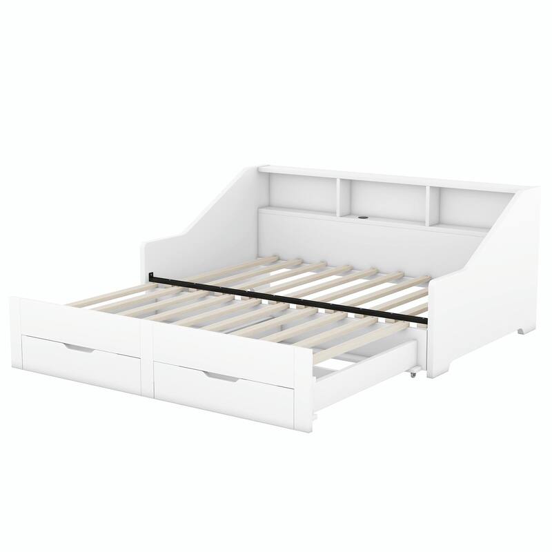 Twin to King Size Daybed Frame with Storage, Drawers, and Charging Design