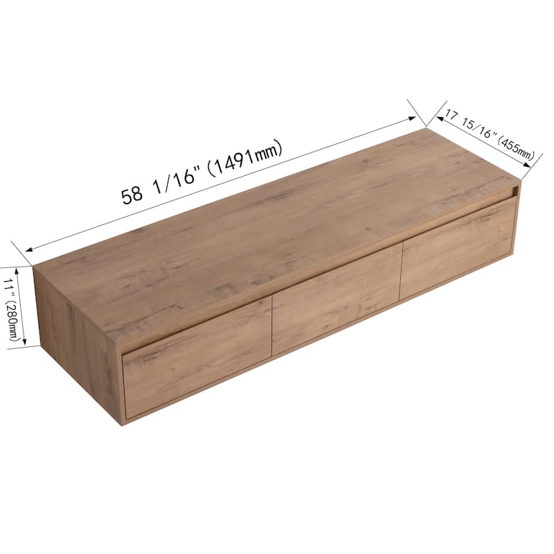 60 Inch Wall Mounted Bathroom Vanity without Sink, Bathroom Cabinet with 3 Soft-Close Drawers
