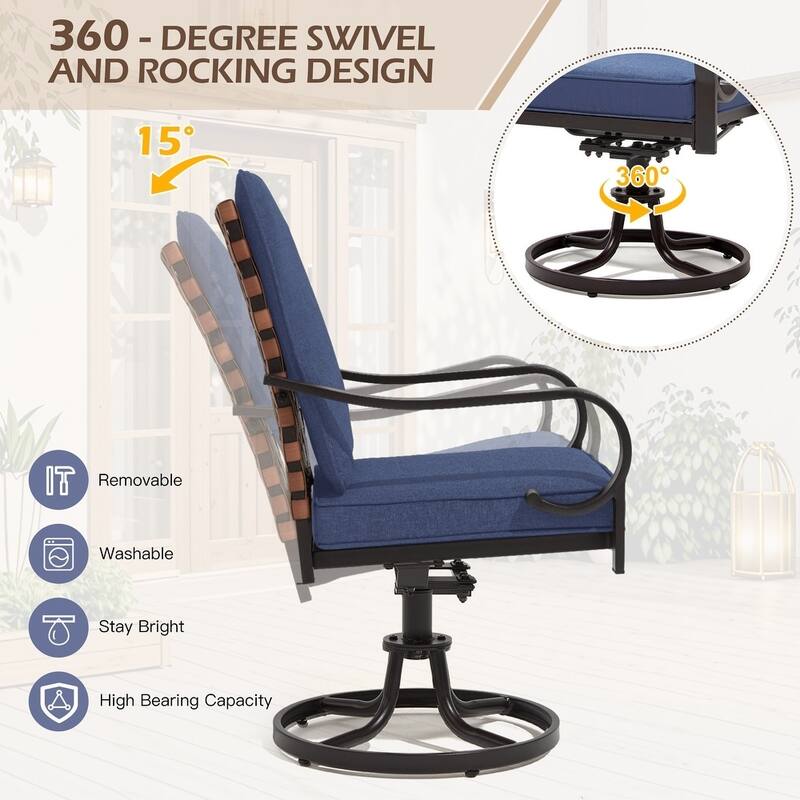 Outdoor Swivel Rocker Chairs Set of 2, Heavy-Duty 360° Swivel Patio Chairs with Cushions, All-Weather Steel Frame for Garden