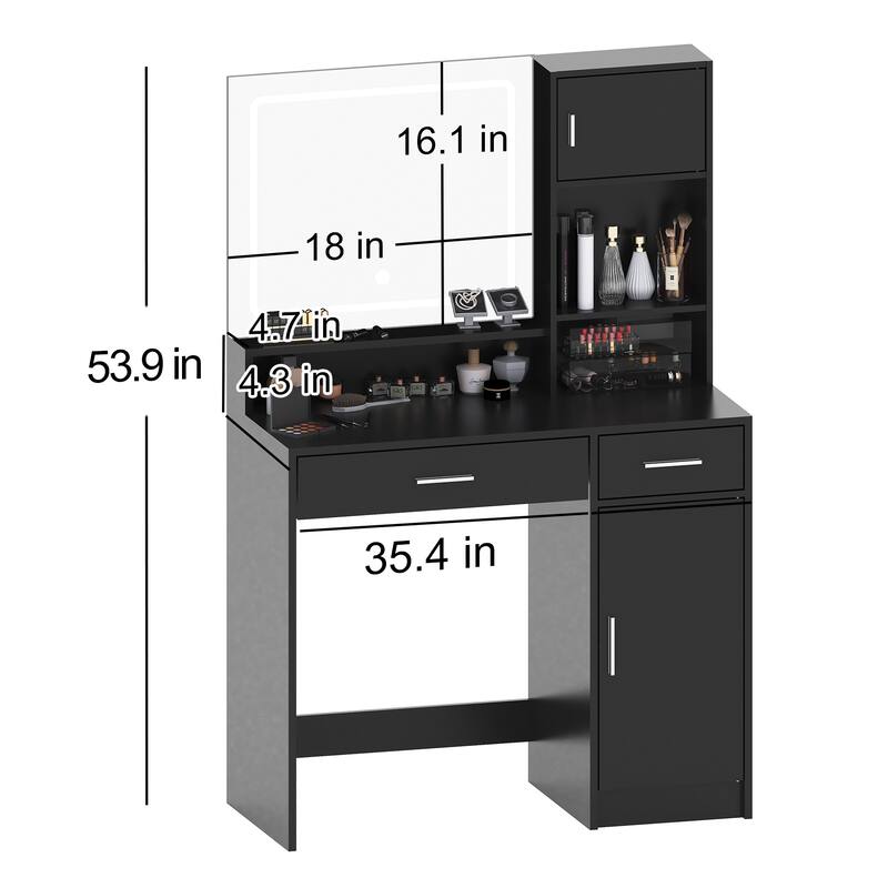 Dressing Vanity Desk with Drawer, Mirror & LED Light Strip, 3 Adjustable Brightness Modes