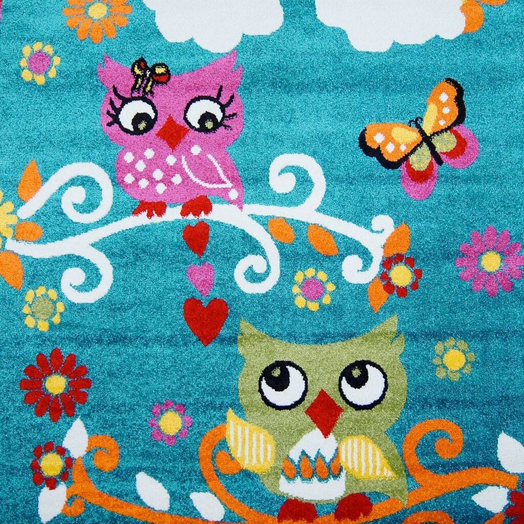 LaDole Rugs Adorable Modern Moda Kids Area Rug with Owl Blue