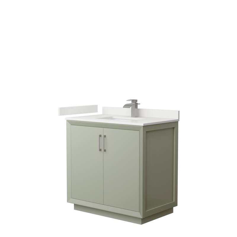 Strada 36-inch Single Vanity, Quartz Top - Light Green, Nickel Trim, White Quartz Top