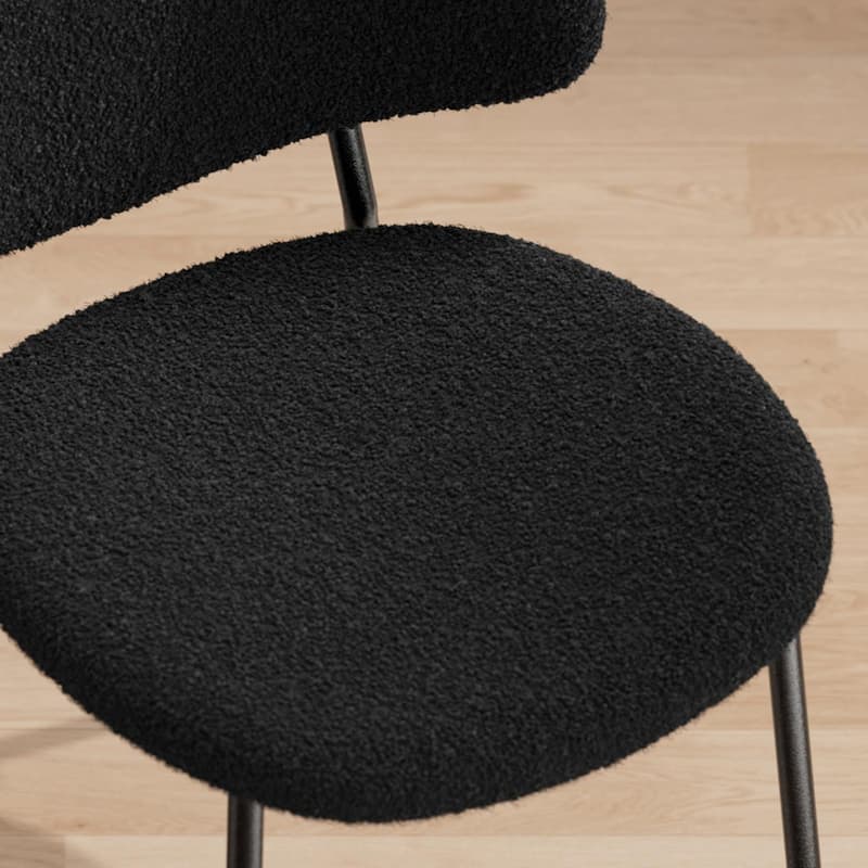 Set of 4 Mid-Century Modern Upholstered Boucle Dining Chairs with Curved Backrest