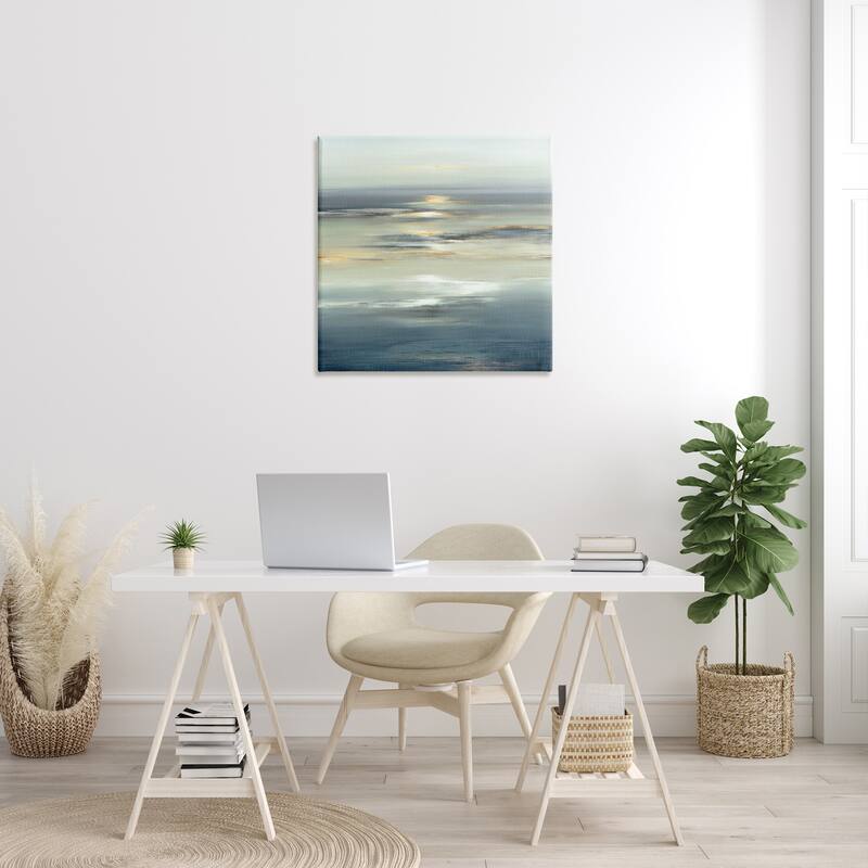 Stupell Abstract Tranquil Nautical Sunrise Reflection Grey Blue Canvas Wall Art