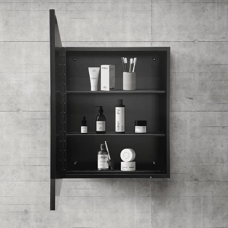 Medicine Cabinet Mirror, Wall-Mounted or Recessed Installation, Black Iron Powder Material, Removable Shelf for Bathroom