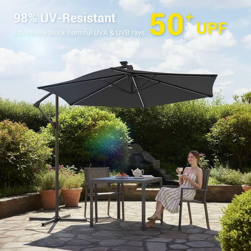Sonkuki Outdoor 10FT LED lighted Patio Offset umbrella for Garden