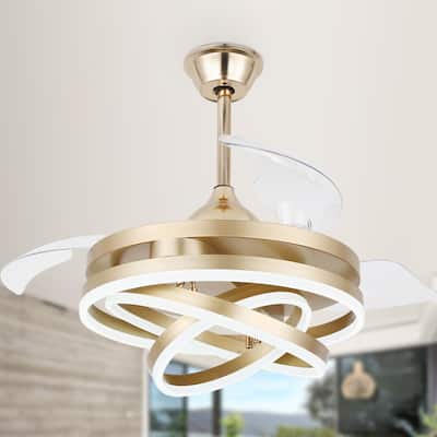 Cusp Barn Modern 42" Retractable Ceiling Fan with Lights and Remote, 6 Speed LED Ceiling Lighting for Bedroom Living Room