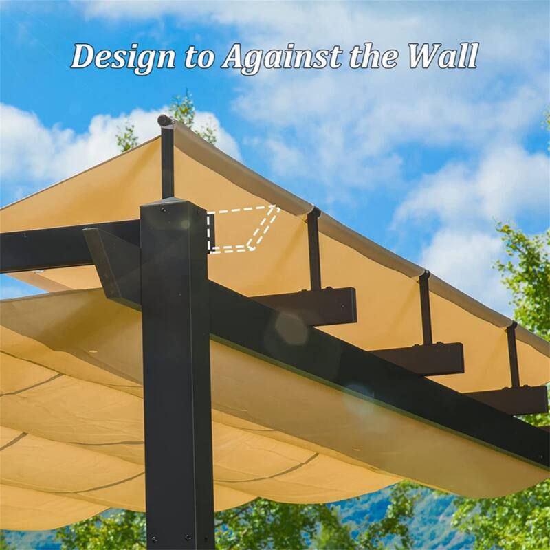 Outdoor Retractable Pergola with Weather-Resistant Sun Shade Canopy, Aluminum Pergola Gazebo - Dark Grey