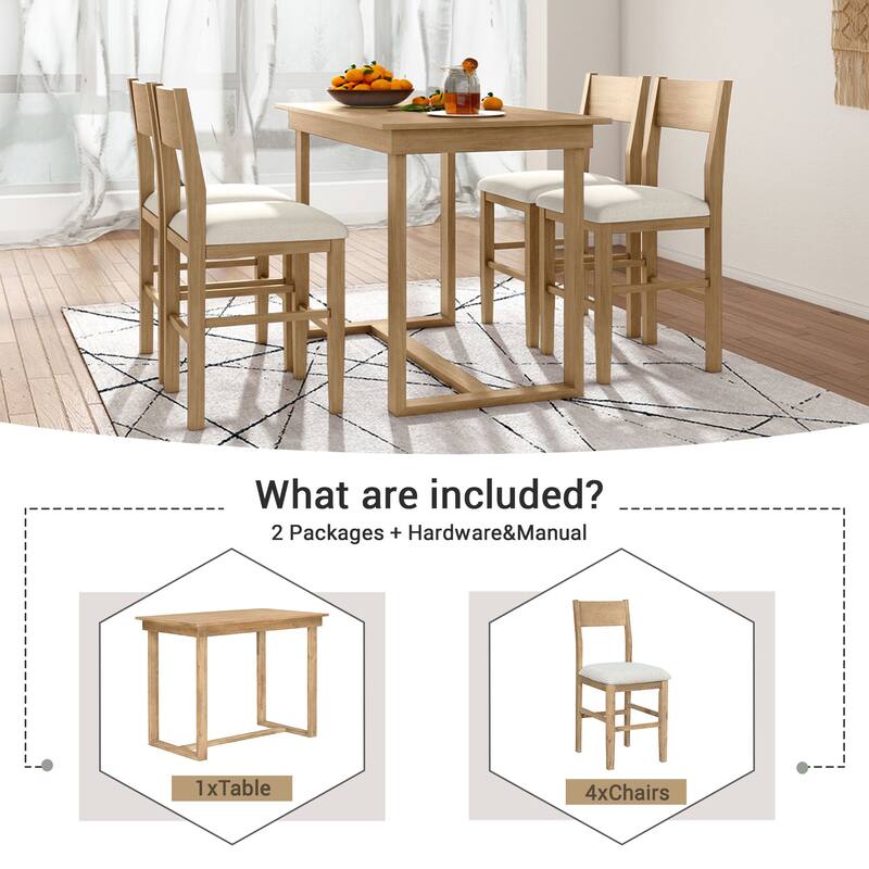 Counter Height 5-Piece Dining Table Set with Rectangular Dining Table and 4 Dining Chairs for Small Space Restaurant Bistro