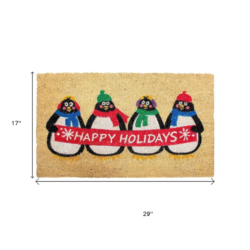 HomeRoots 17" X 29" Brown White And Red Christmas Happy Holidays Outdoor Coir Door Mat - 17.00' X '29.00