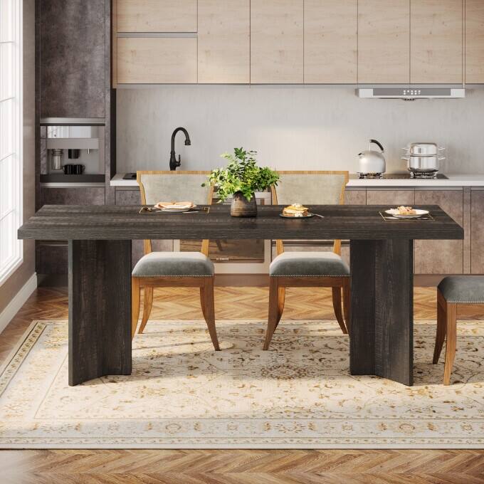 63-inch Rectangle Wooden Dining Table with Large Tabletop and Heavy Duty Legs for 4 to 6 People