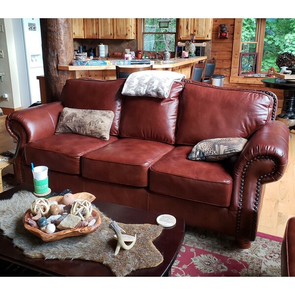 Brandon Distressed Whiskey Italian Leather Sofa And Loveseat