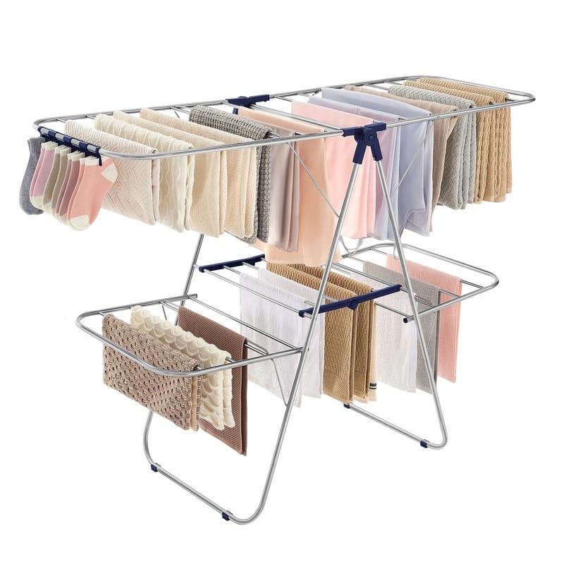 Clothes Drying Rack, Foldable 2-Level Laundry Drying Rac - 2 Tiers(22"D x 61.8"W x 64.3''H )