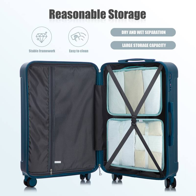 3 PCS in ABS Spinner Wheel Luggage, Carry on Suitcase, TSA Combination Lock