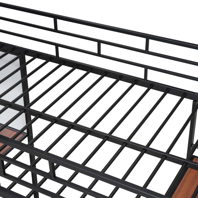 Twin Size Loft Metal Bed with 3 Layers of Shelves & Desk