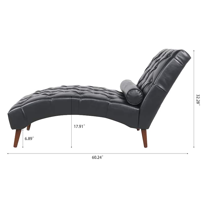 Black 25.39" PU Upholstered Buttons Tufted Chaise Lounge Chair