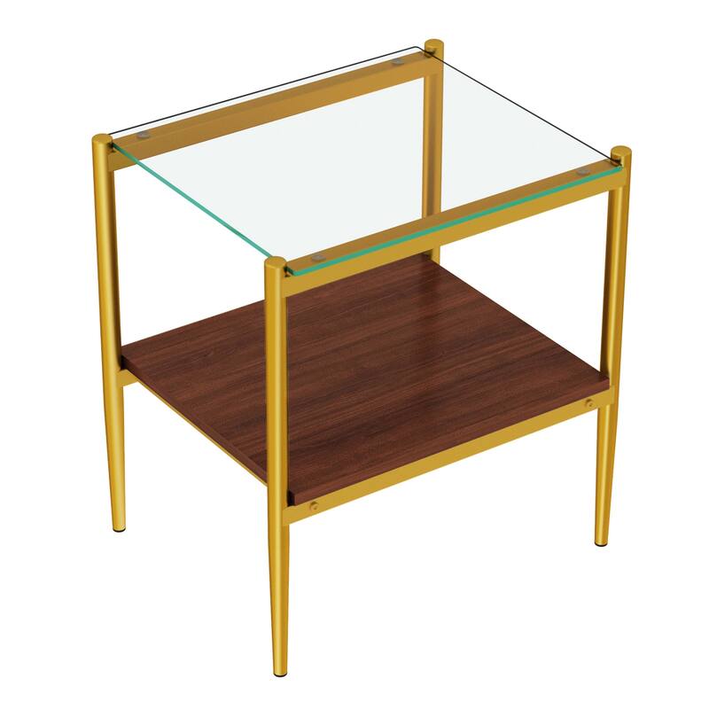Set of 2 Rectangle End Table, Tempered Glass Tabletop with MDF layer, Modern Table for Living Room, Transparent Glass
