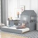 preview thumbnail 12 of 21, Twin Size House Low Loft Bed w/ Trundle Upholstered Platform Bed Frame Gray