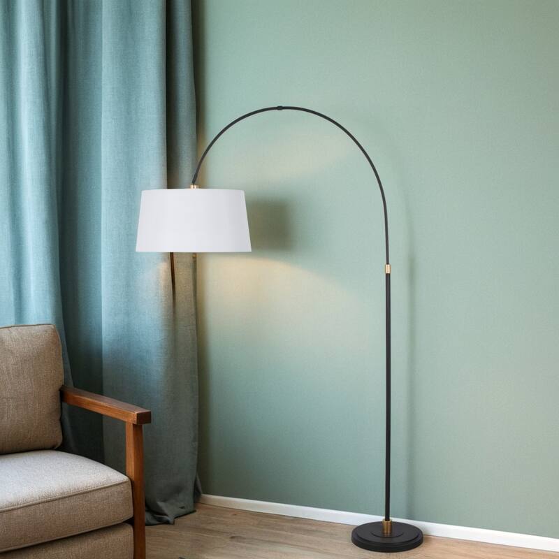 78" Metal Floor Lamp with Linen Shade, Black