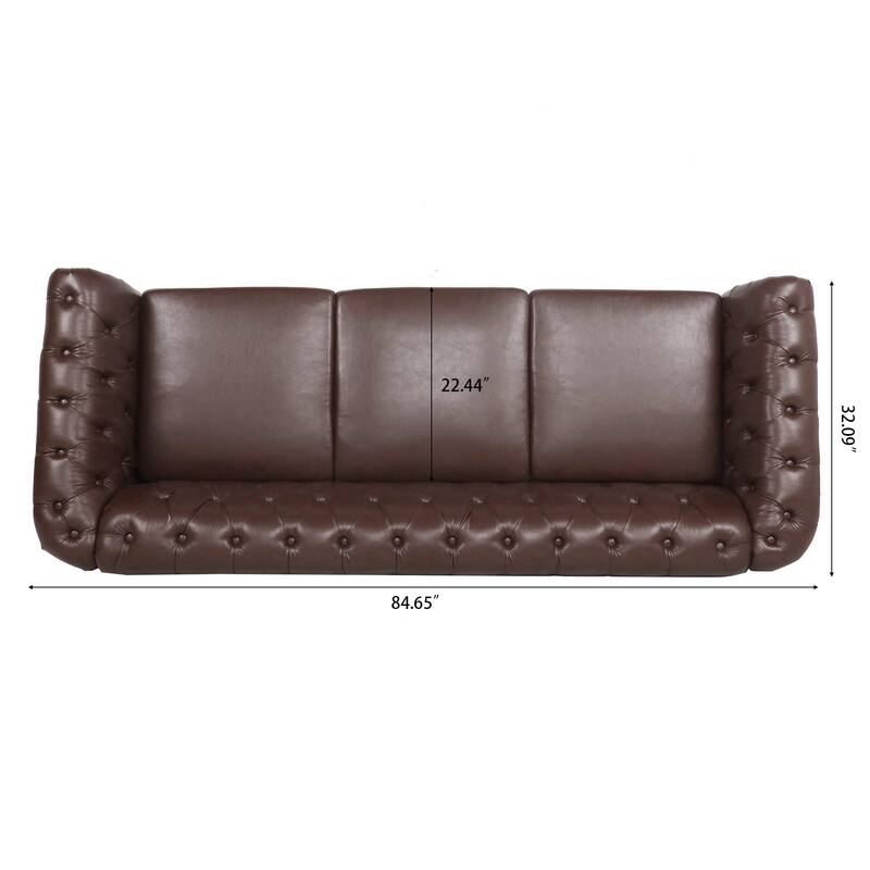 84.65" PU Chesterfield Sofa with Pocket Springs, Birch Legs, Comfortable 3-Seater