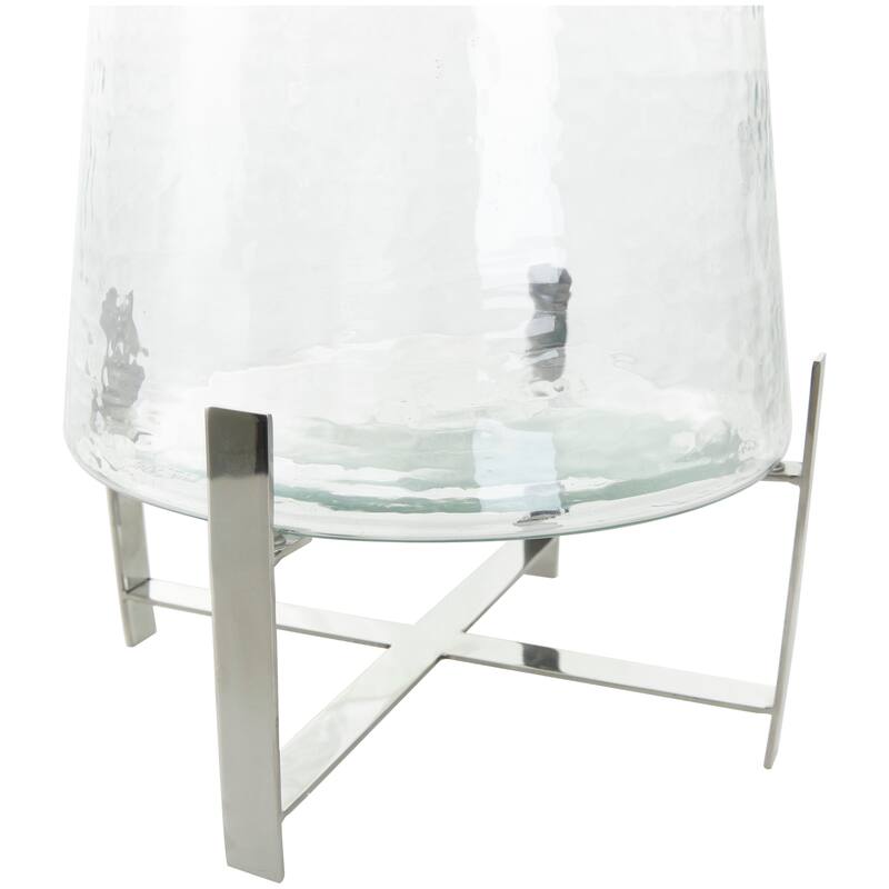 Clear Stainless Steel Metal Hurricane Lamp with Stainless Steel X Shaped Base