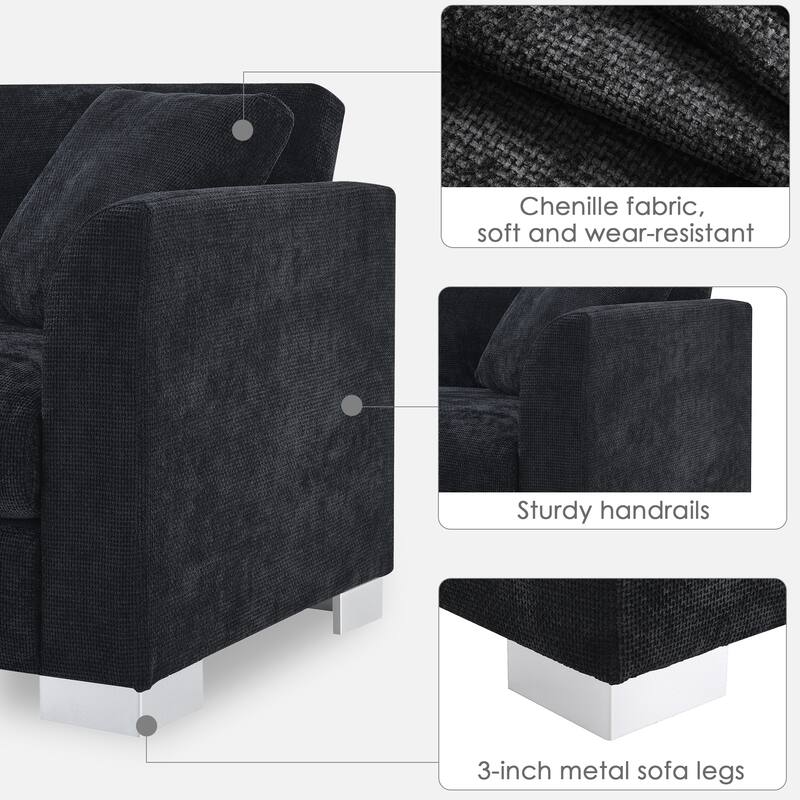 96" Chenille L-Shaped Sectional Sofa with Oversized Chaise