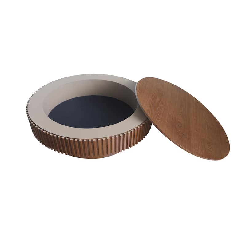 Modern Solid Wood Veneered Round/Oval Coffee Tea Table with Storage