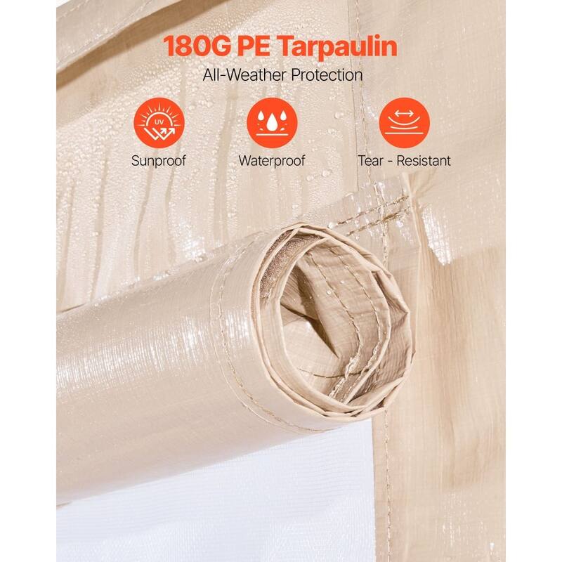 10x10 ft Outdoor Gazebo Cover Double Roof Waterproof PE Tarp with Windows and Door