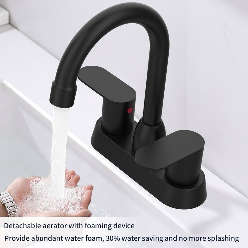Modern 2 Handle 360 Degree High Arc Swivel Bathroom Sink Faucet with Aerator, Splash and Fingerprint Resistant - Black