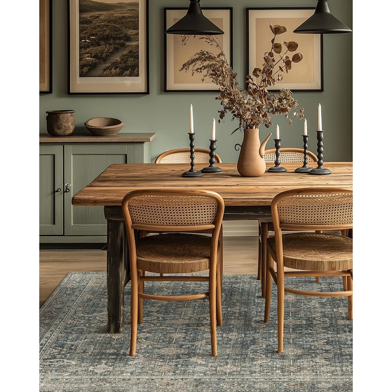 Mcow Grace Muted Floral Low Pile Non-Slip Machine Washable Area Rug