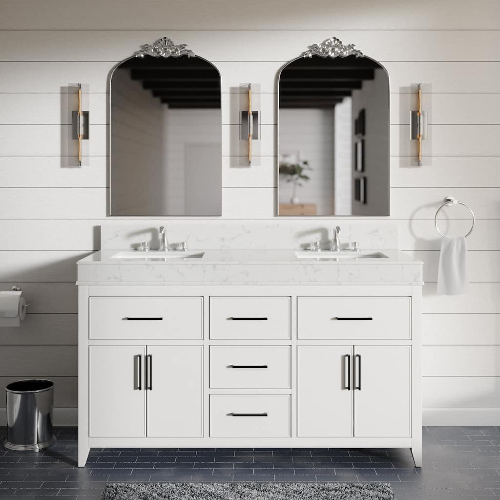 KitchenBathCollection Kensington 60" Double Bathroom Vanity with Engineered Marble Top