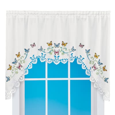 Embroidered Butterfly Scalloped Edge Swag Window Valance - 6.250 x 6.000 x 1.500