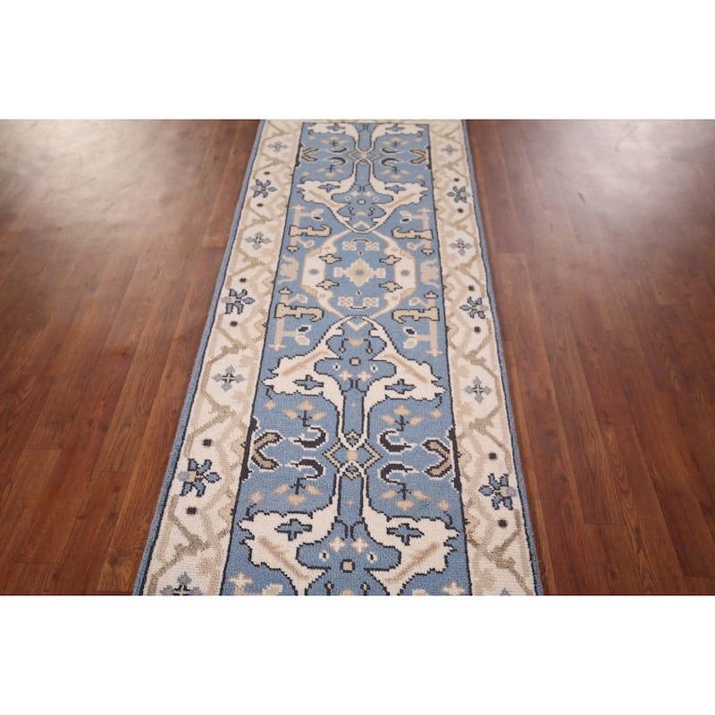 Blue Oushak Indian Runner Rug Hand-Knotted Wool Carpet - 2'6"x 8'1"