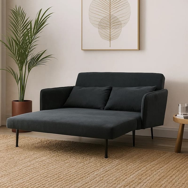 Linna Convertible Loveseat Sleeper, Modern Black, 2 Pillows, 61 Inch