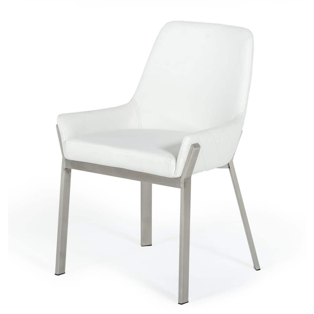 Modrest Ganon Modern White & Brushed Stainless Steel Dining Chair